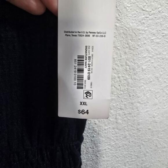 Liz Claiborne Navy Blue Smocked Waist Button Front Midi Sundress Casual XXL - Picture 8 of 11